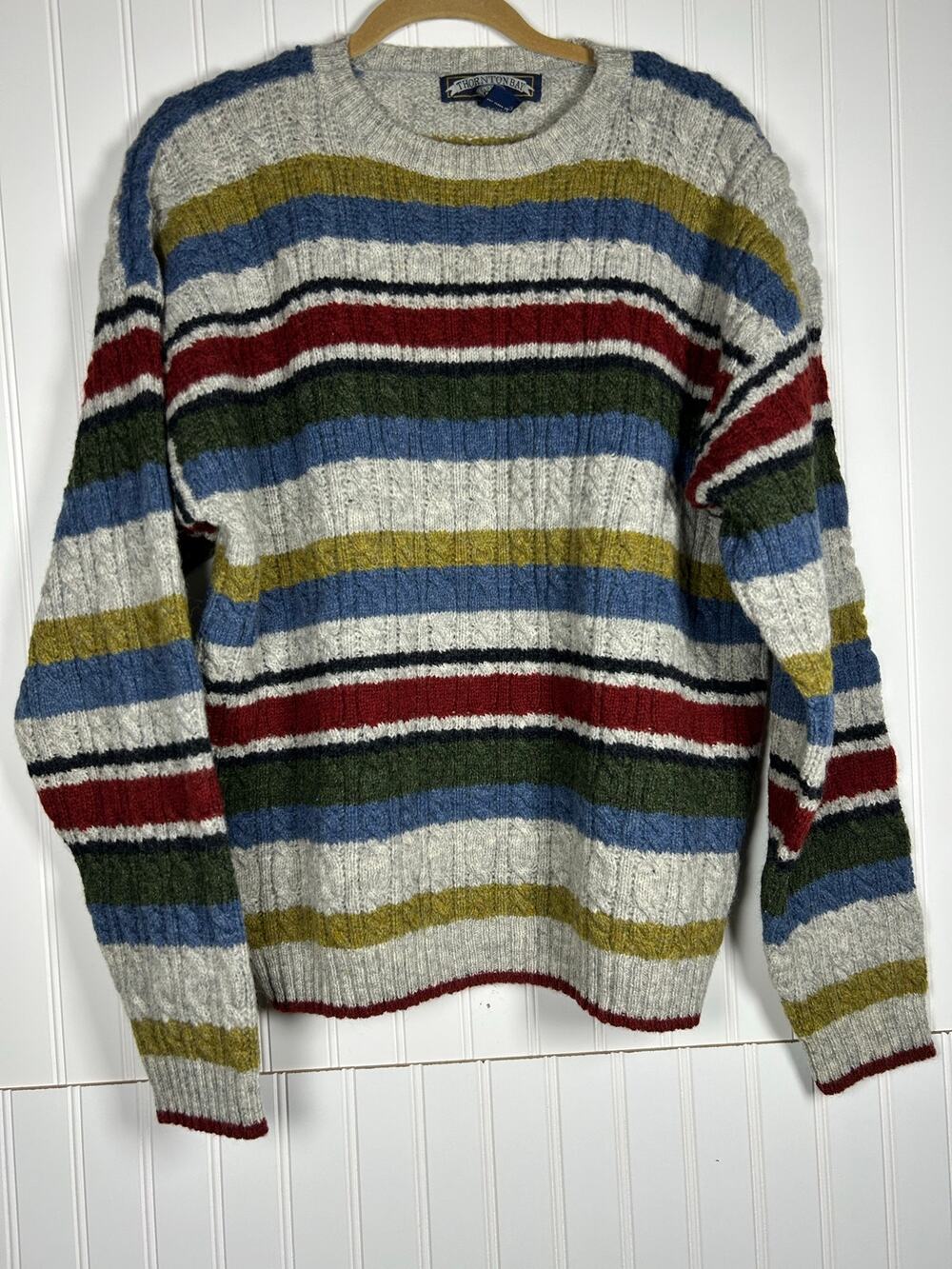 VTG Thornton Bay 100% pure Wool Sweater Size M striped color block holiday fall